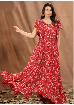 Red  Viscose Designer  Gown